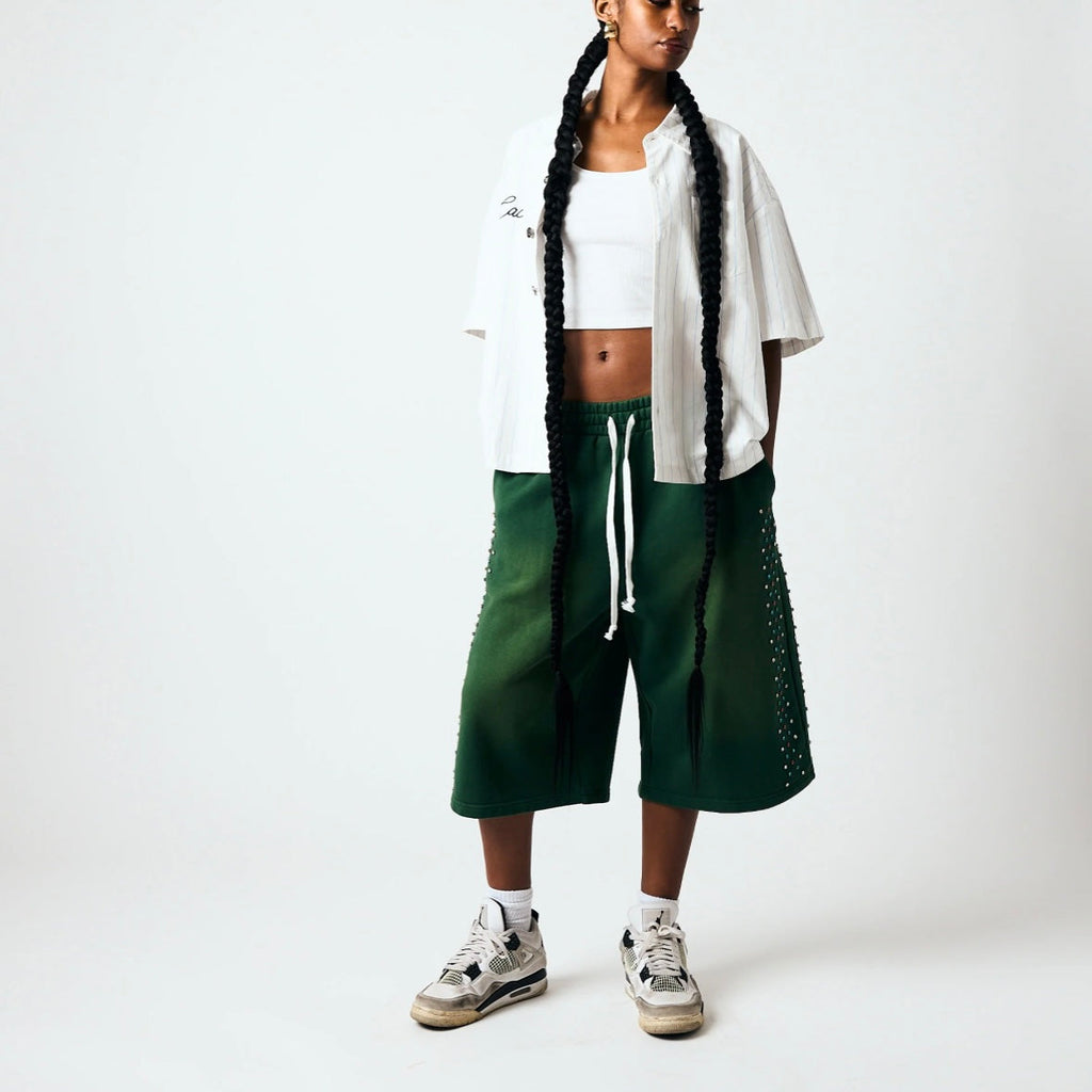 AZVA Green Hidden Crystal Sweat Shorts