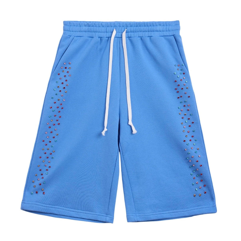 AZVA Baby Blue Crystal Cactus Sweat Shorts