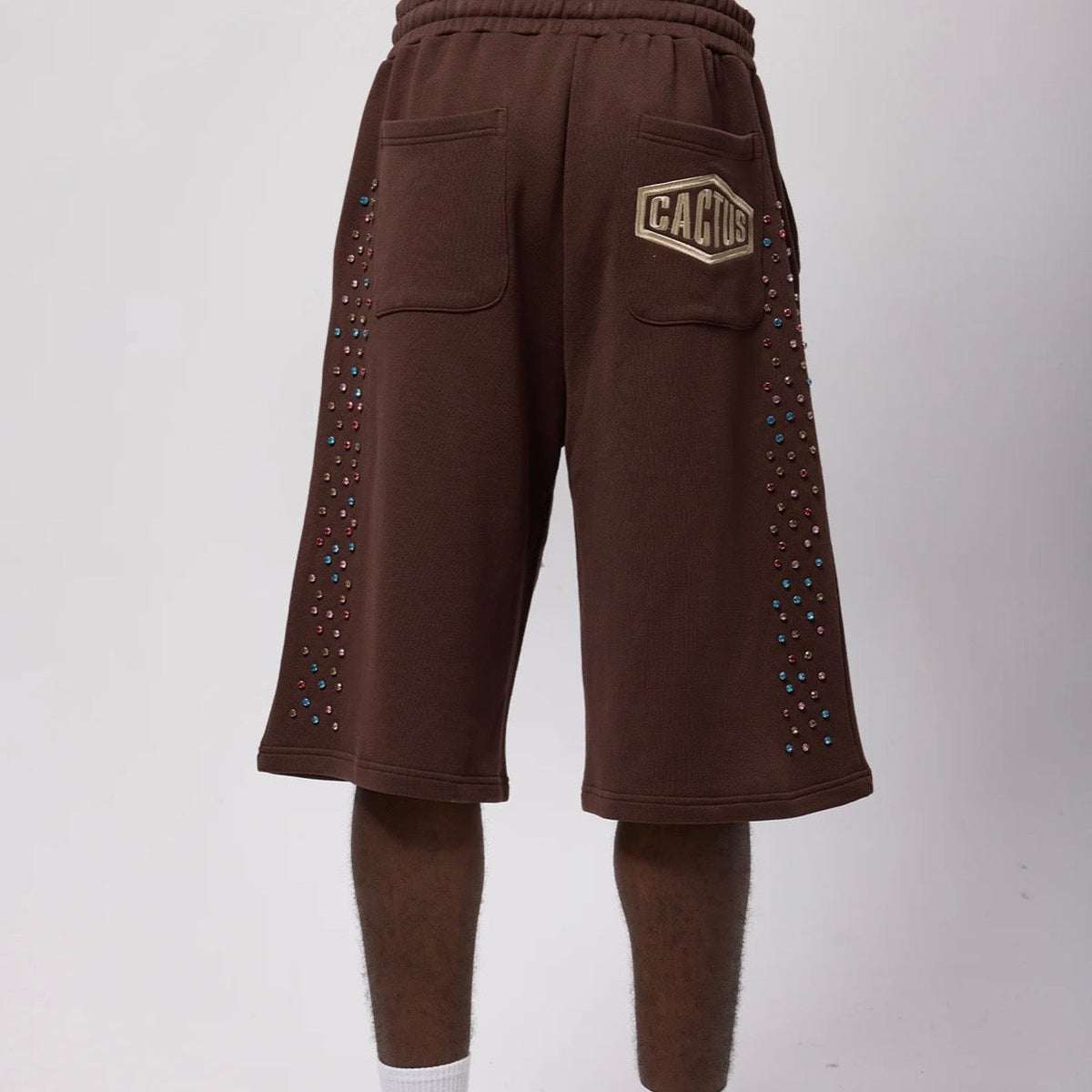 AZVA Brown Crystal Cactus Sweat Shorts