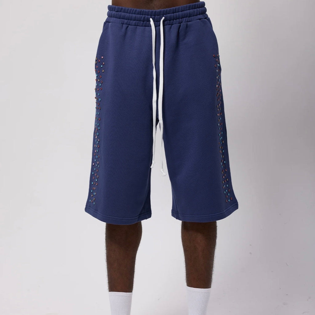 AZVA Navy Crystal Cactus Sweat Shorts