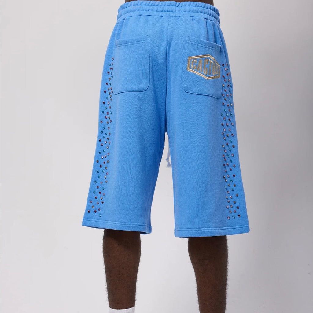 AZVA Baby Blue Crystal Cactus Sweat Shorts