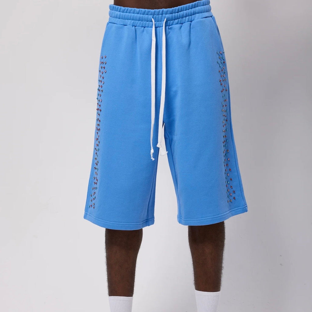AZVA Baby Blue Crystal Cactus Sweat Shorts