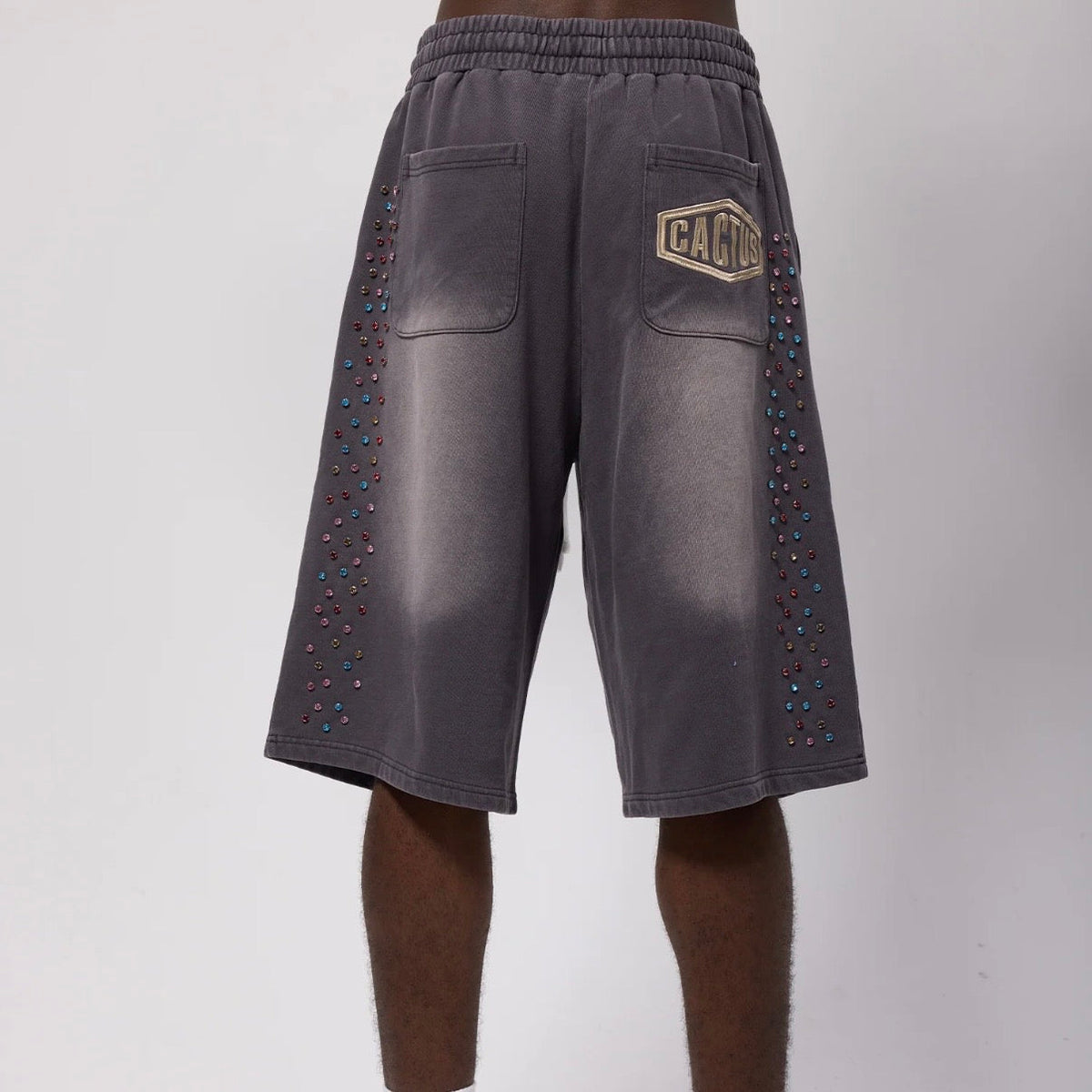 AZVA Vintage Black Crystal Cactus Sweat Shorts