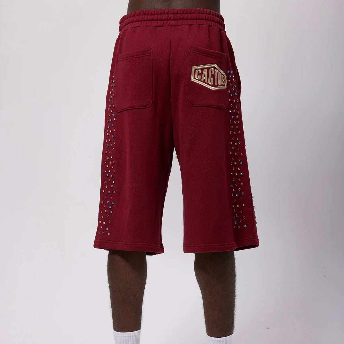 AZVA Maroon Crystal Cactus Sweat Shorts