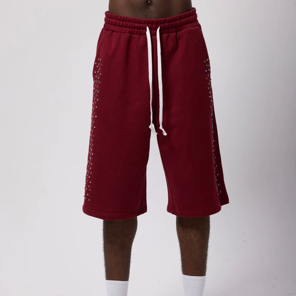 AZVA Maroon Crystal Cactus Sweat Shorts — detail view 4