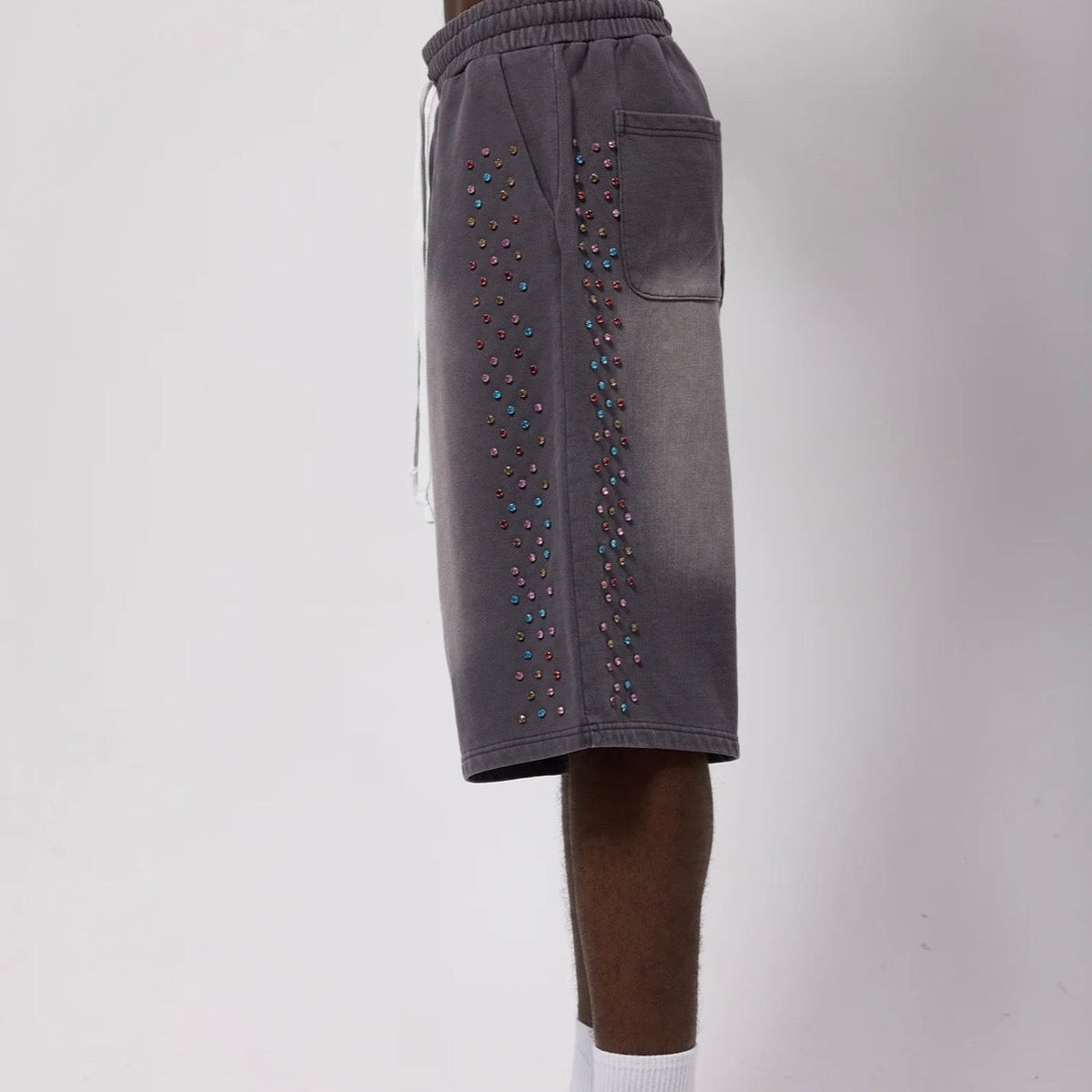 AZVA Vintage Black Crystal Cactus Sweat Shorts
