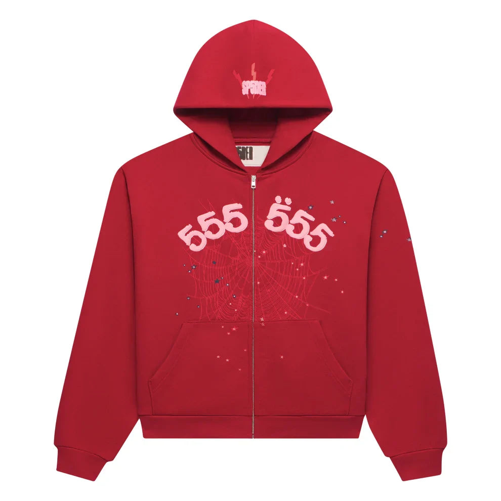 Sp5der Merlot Angel Number Zip Hoodie