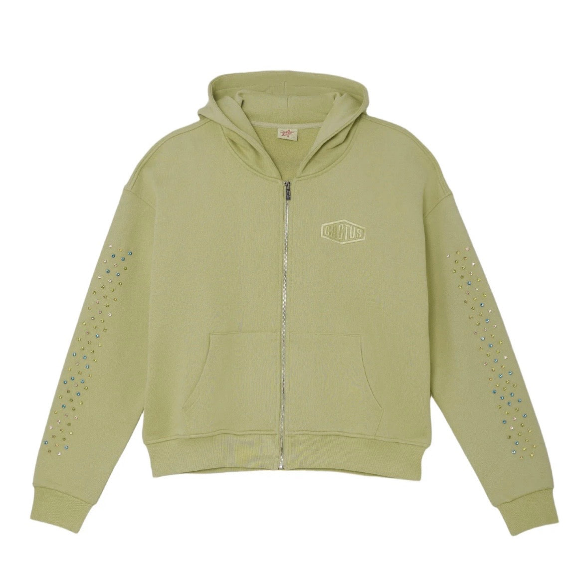 AZVA Sage Crystal Cactus Zip Hoodie