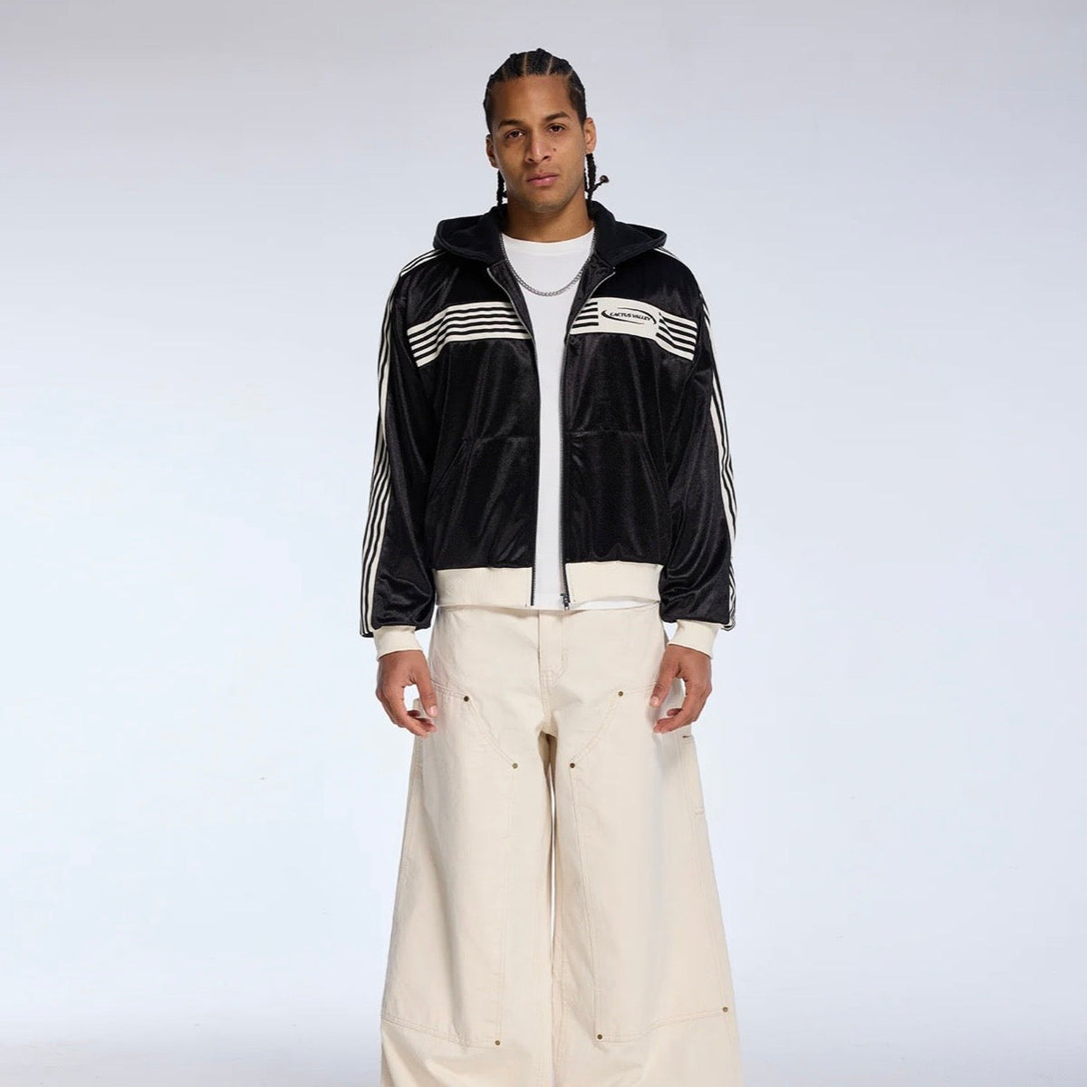 AZVA Black Striped Valley Zip Hoodie