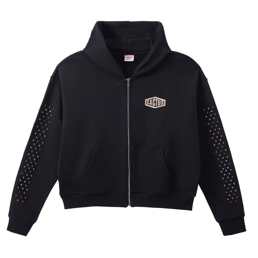 AZVA Black Crystal Cactus Zip Hoodie