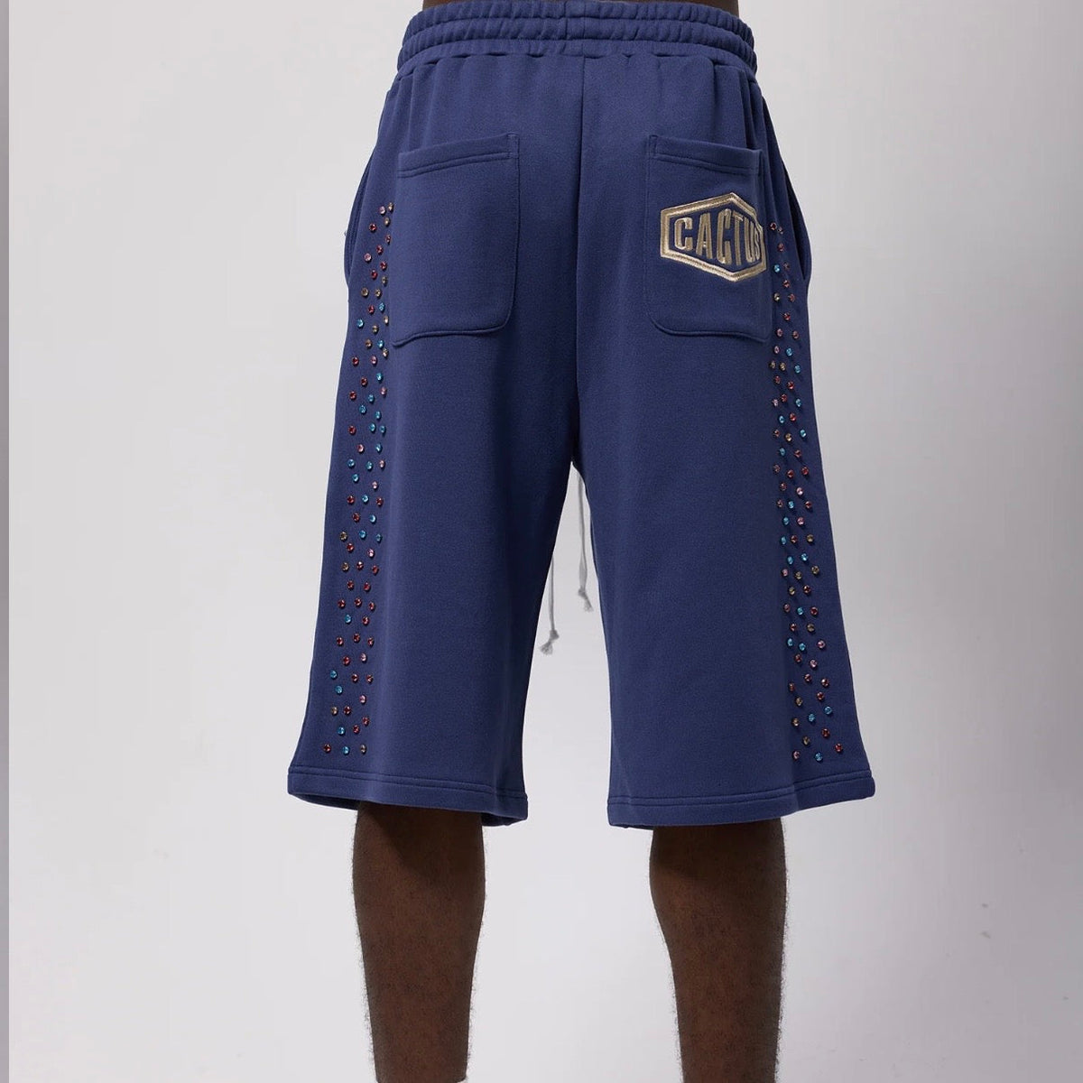 AZVA Navy Crystal Cactus Sweat Shorts