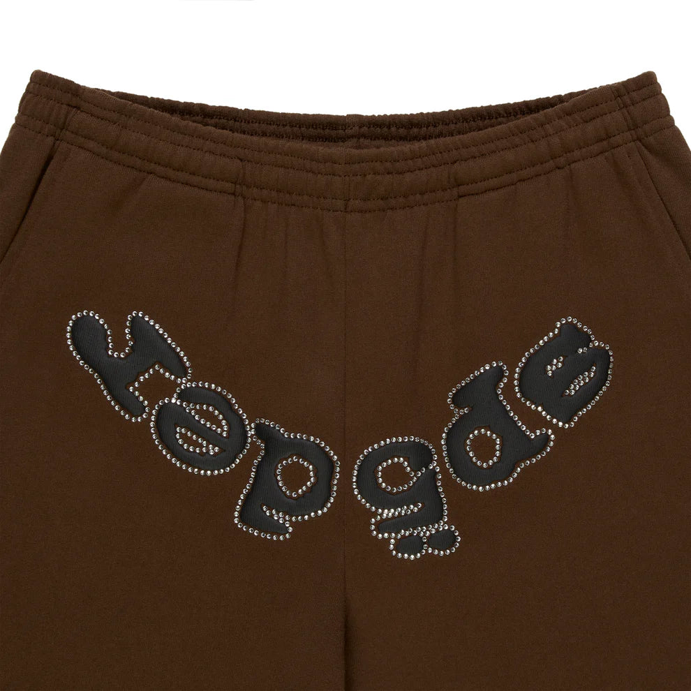 Sp5der Brown Rhinestone Og Web Sweatpants
