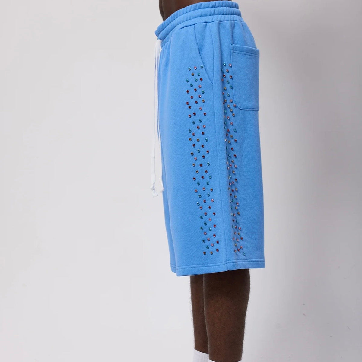 AZVA Baby Blue Crystal Cactus Sweat Shorts