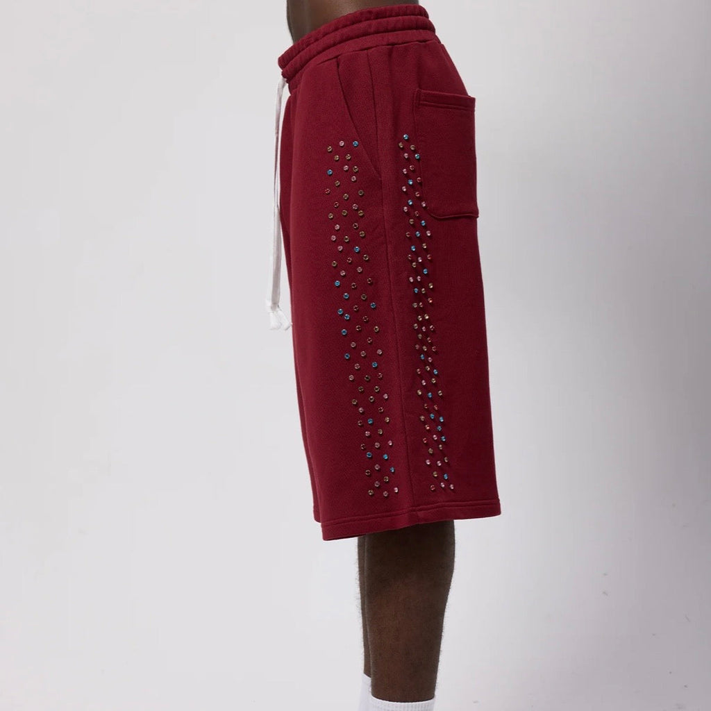 AZVA Maroon Crystal Cactus Sweat Shorts — detail view 3