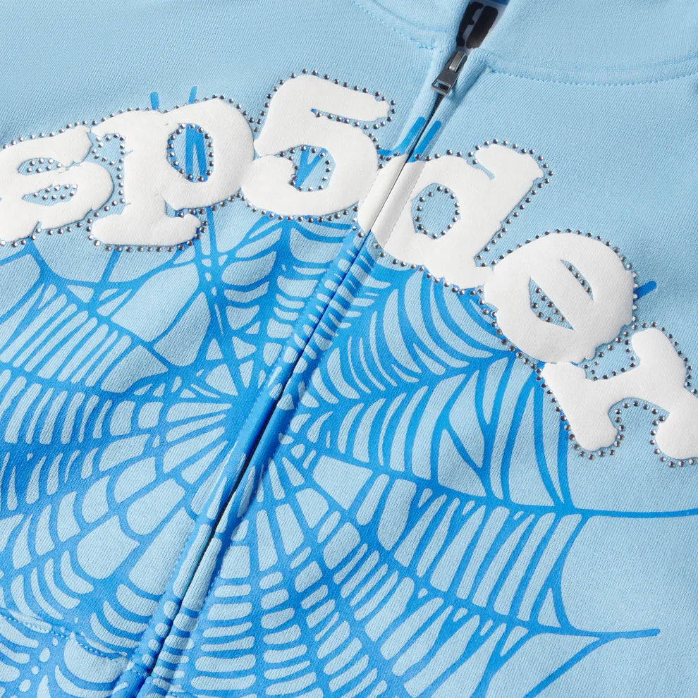 Sp5der Sky Blue OG Web Zip Hoodie
