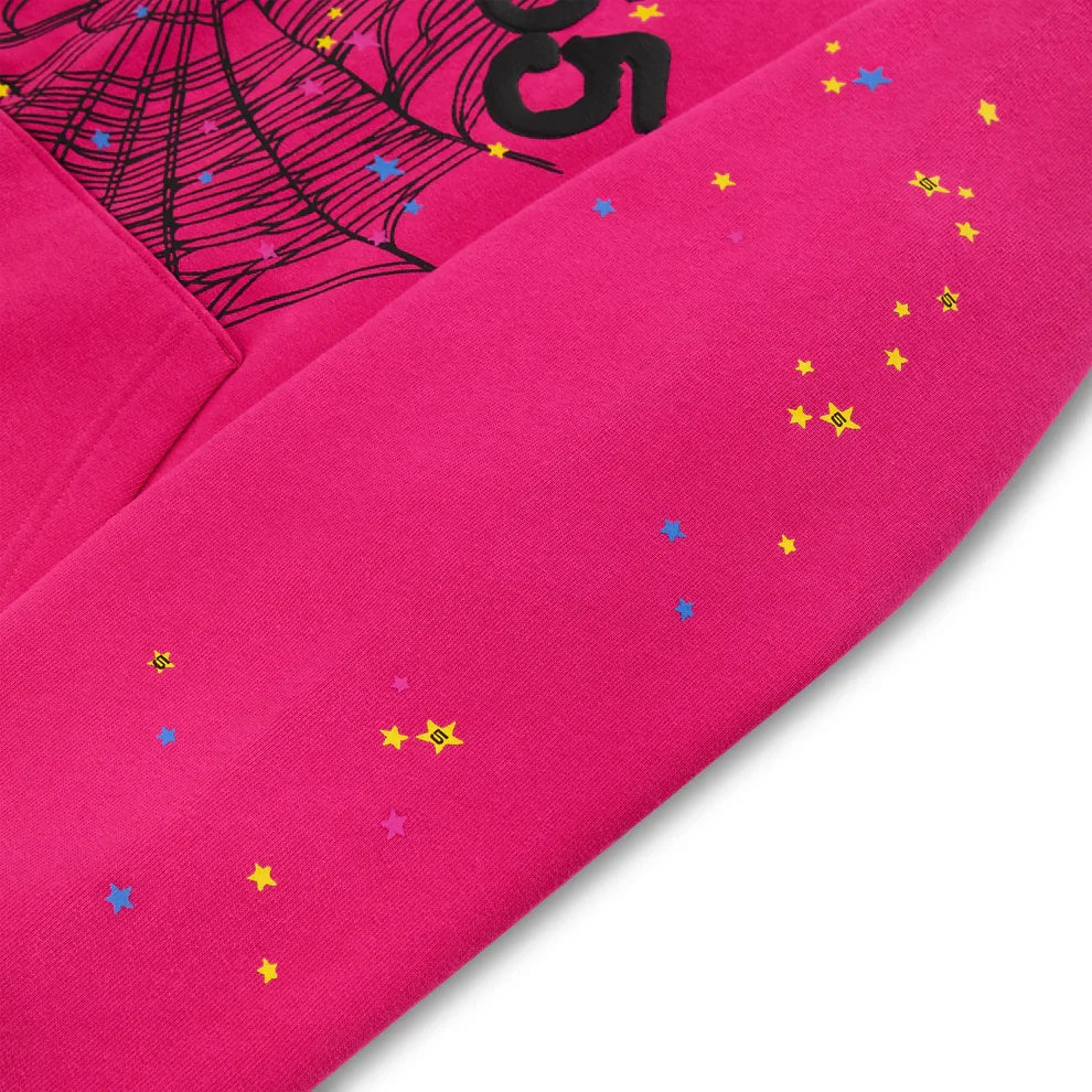 Sp5der Pink Black Angel Number Hoodie