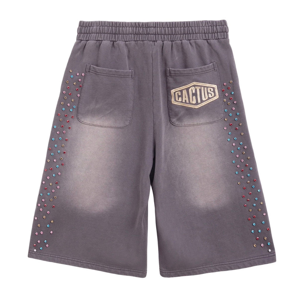 AZVA Vintage Black Crystal Cactus Sweat Shorts