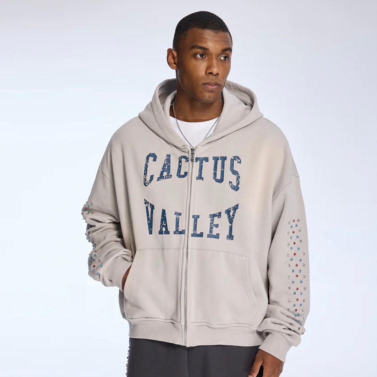 AZVA Bone Crystal Valley Zip Hoodie