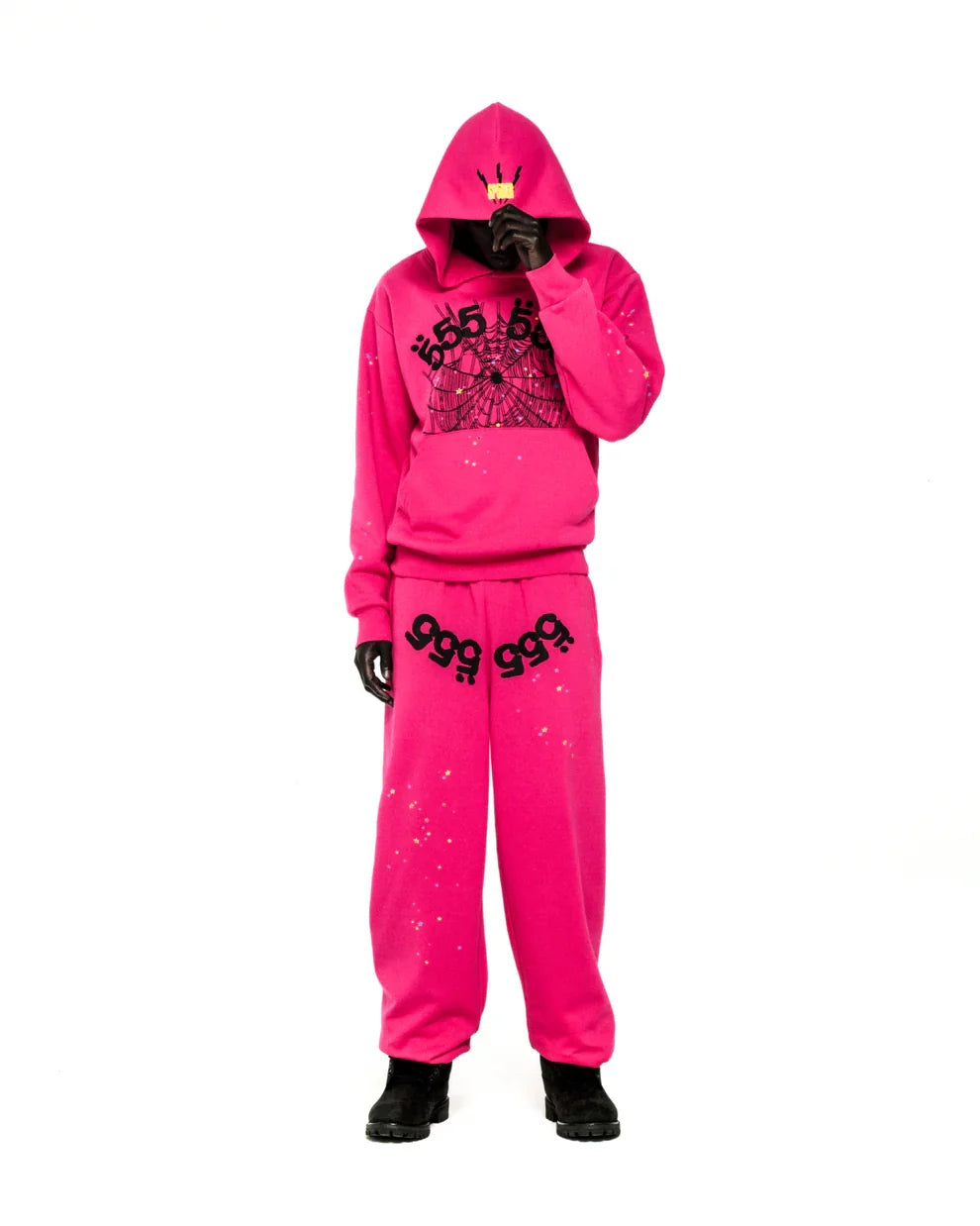 Sp5der Pink Black Angel Number Hoodie