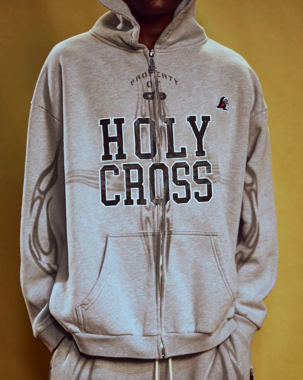 Hellstar Heather Grey Holy Cross Zip Up — detail view 4