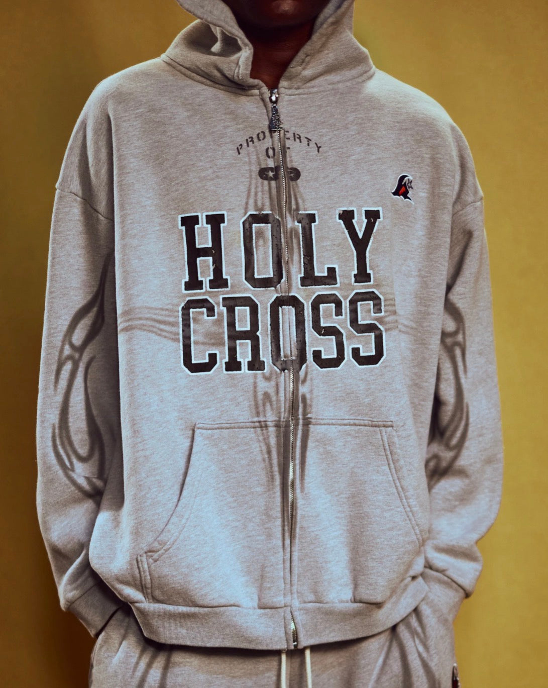 Hellstar Heather Grey Holy Cross Zip Up — detail view 4