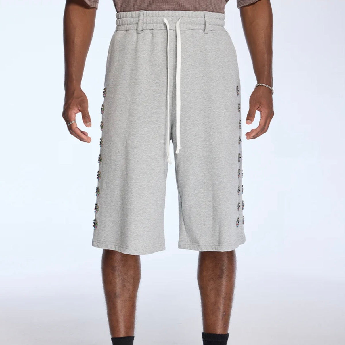AZVA Grey Crystal Blossom Sweat Shorts