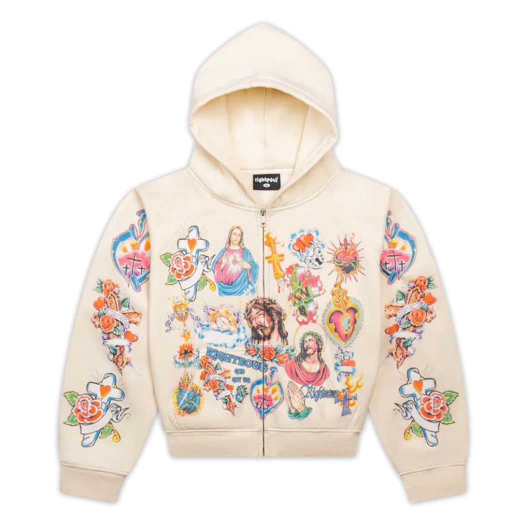 We Are Righteous Cream Risen King Zip Hoodie