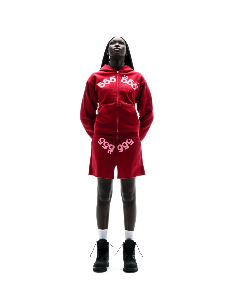 Sp5der Merlot Angel Number Zip Hoodie