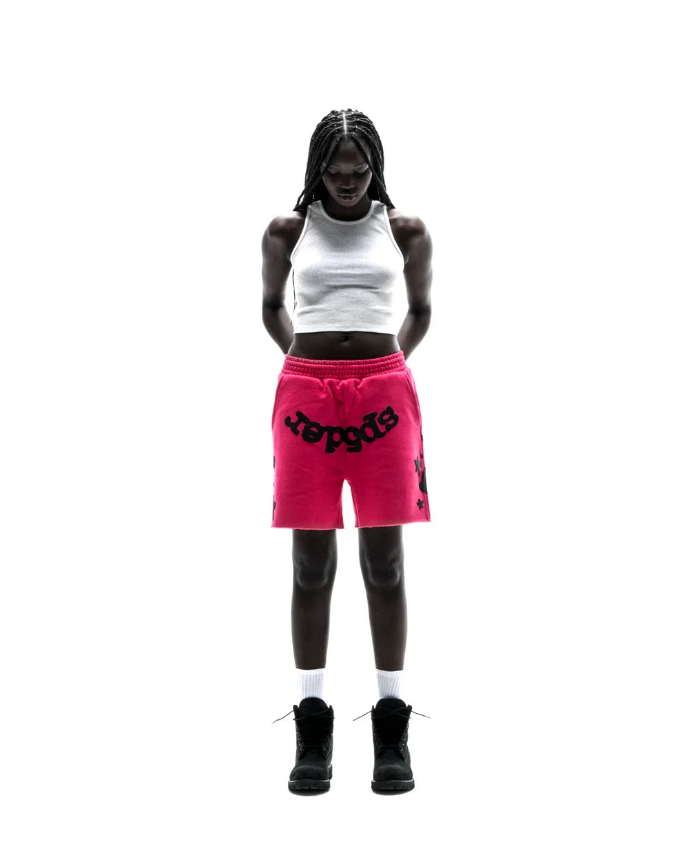 Sp5der Black Pink Beluga Sweat Shorts