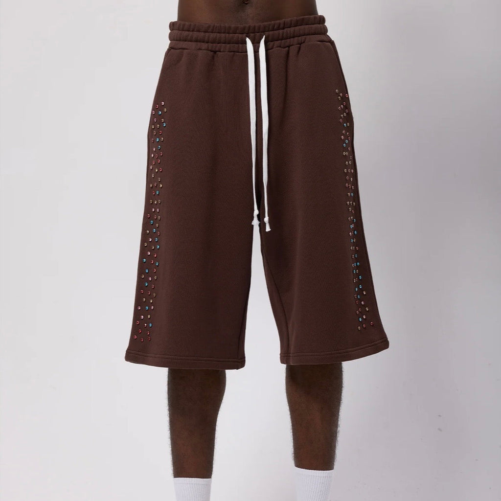 AZVA Brown Crystal Cactus Sweat Shorts