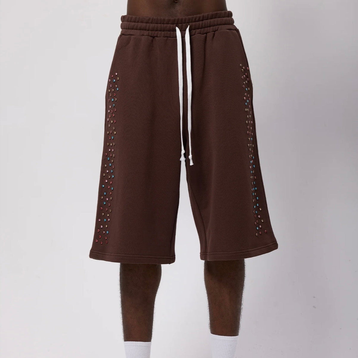 AZVA Brown Crystal Cactus Sweat Shorts