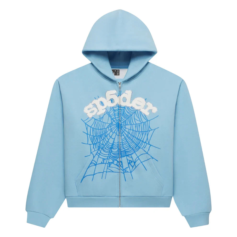 Sp5der Sky Blue OG Web Zip Hoodie